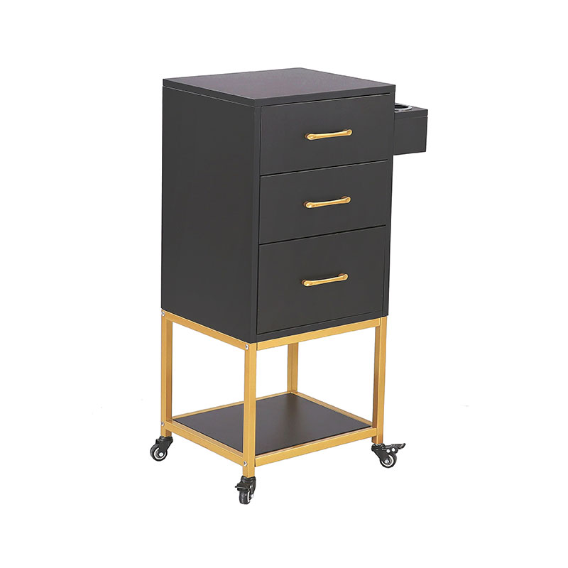 HZ2032 ブラック & ゴールド サロン ストレージ トロリー カート