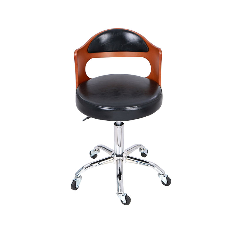 HZ8828 ブラックシートと木製背もたれ回転サロンスツール