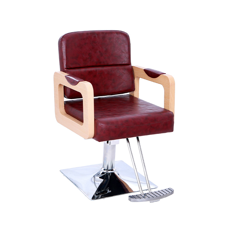 HZ87131 ポークライブカラーレザー木製肘掛けサロンチェア