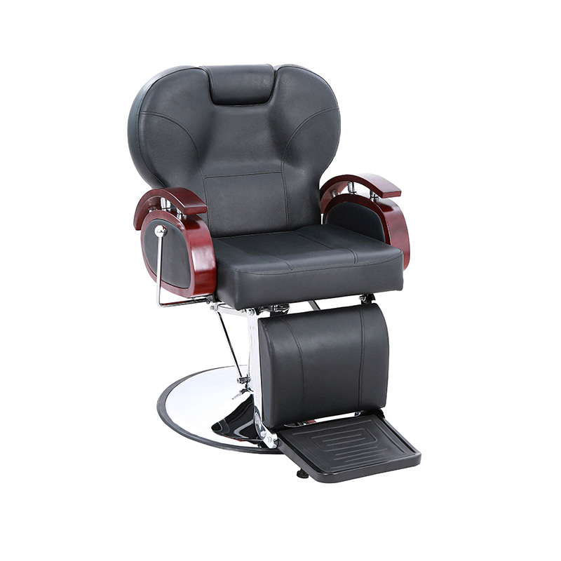 HZ8705B ブラック 木製手すり付き油圧リクライニング理容椅子